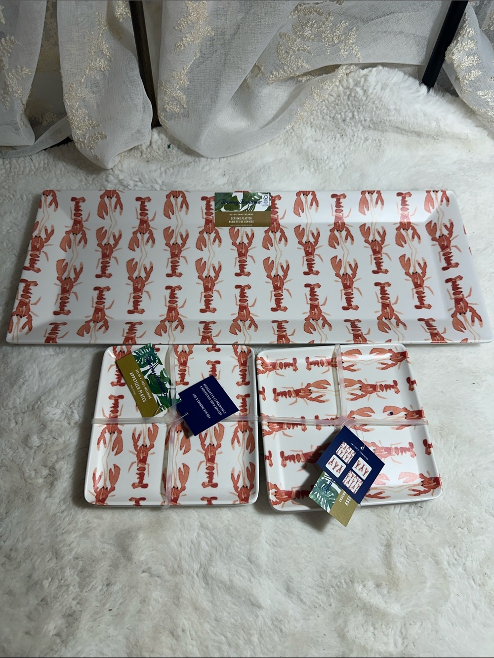 Tommy Bahama lobster serving platter and set of 8 appetizer plates
